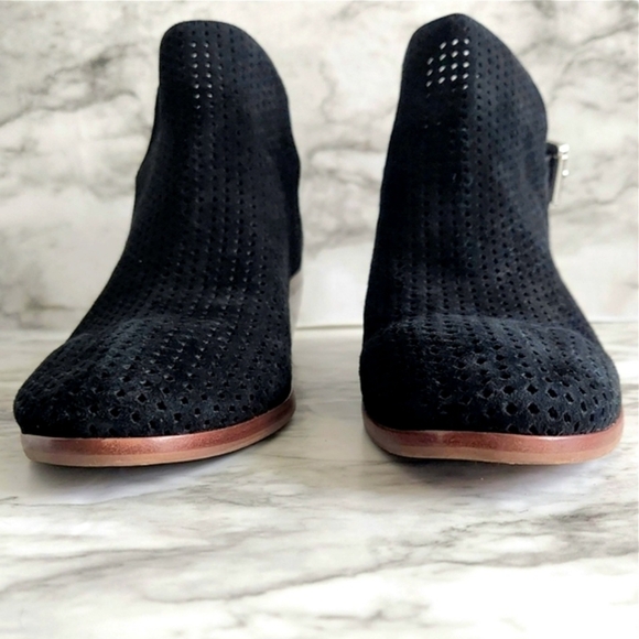 Sam Edelman Black Suede Leather Perforated Ankle Boots With Silver Buckle, Sz 7 - Picture 6 of 14